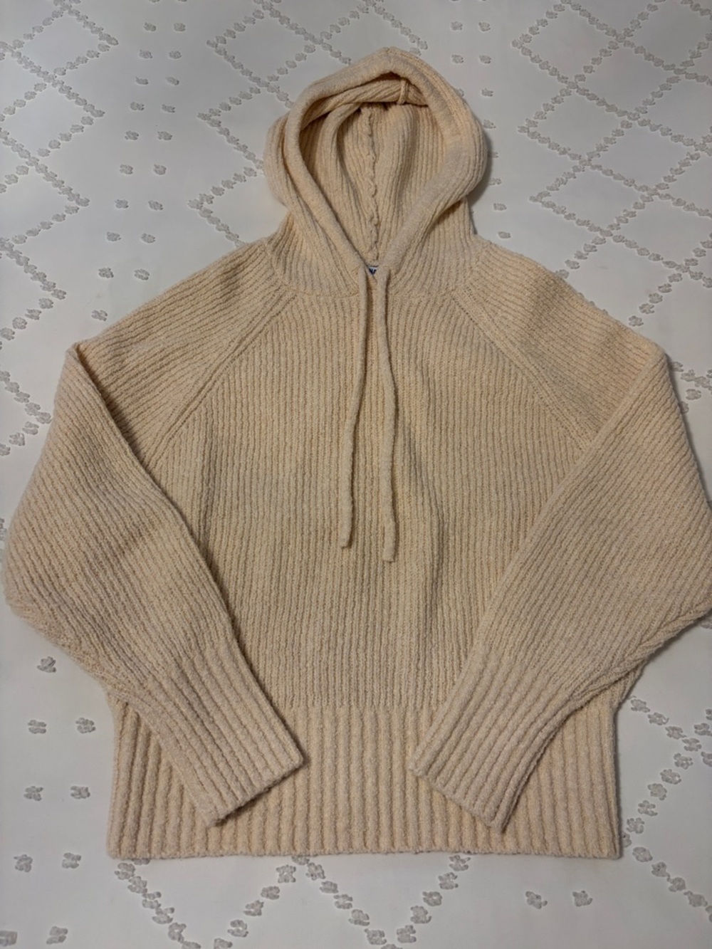 Old Navy Cream Hooded Ribbed Knit Sweater